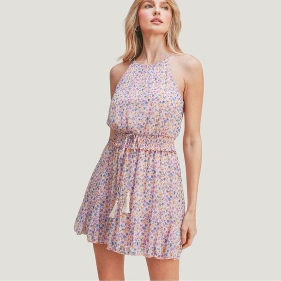 Lush Clothing Isabella Smocked Waist Floral Mini Dress, Size Large - Picture 1 of 16